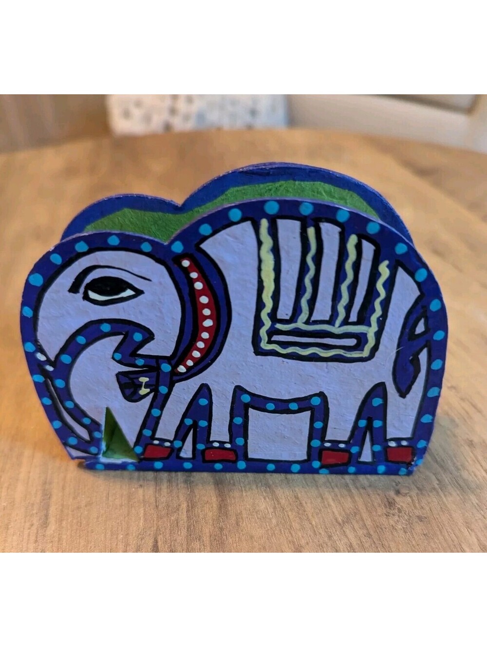 Vintage India Hand Painted Paper Mache Elephant Pen Pencil Holder Boho Folk Art